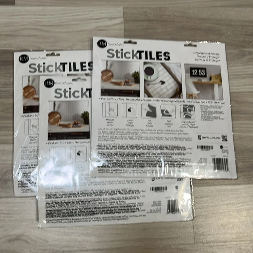 (x3) ROOMMATES StickTiles Peel & Stick 2.46 SW Ft Per Pack Home remodel NWT